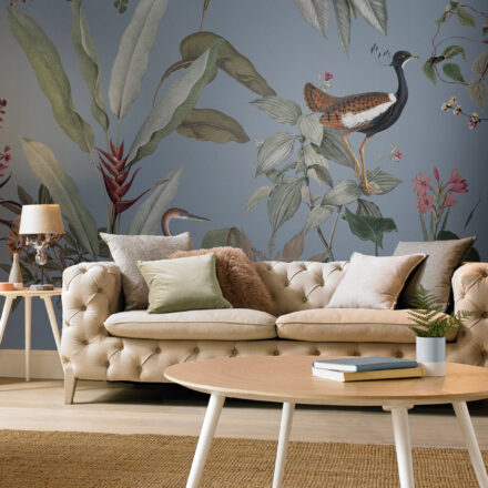 Kék egzotikus hangulatú fotótapéta vízimadarakkal