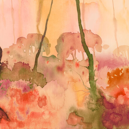 Akvarell fotótapéta fa ábrázolással rózsaszín – narancssárga árnyalatban OH0018 Akvarell fotótapéta fa ábrázolással rózsaszín – narancssárga árnyalatban