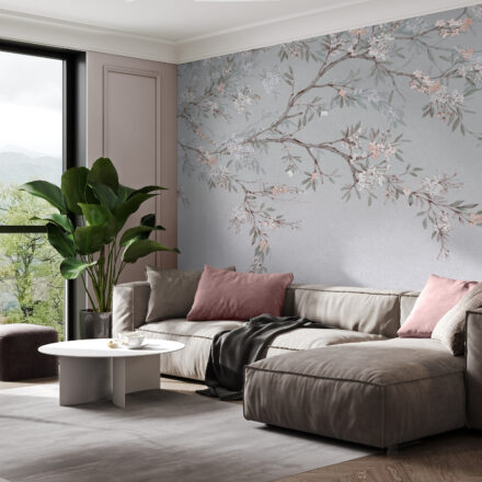 Kék fotótapéta virágos faág mintával