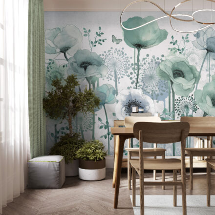 Kékes zöld pipacs virágos fotótapéta