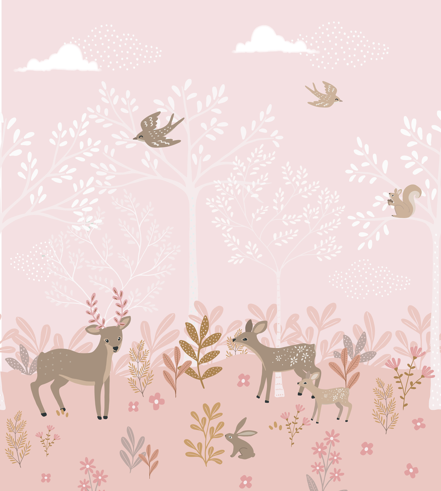 Rózsaszín őzikés fotótapéta gyerekszobába Rózsaszín őzikés fotótapéta gyerekszobába