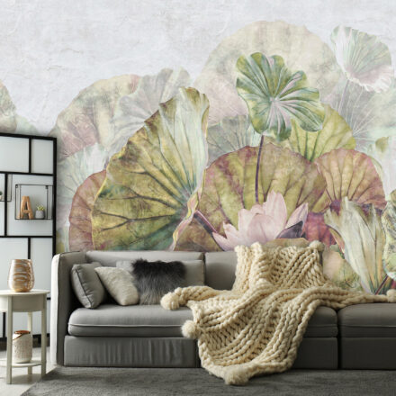 Színes fotótapéta nagy méretű tavirózsa levelekkel