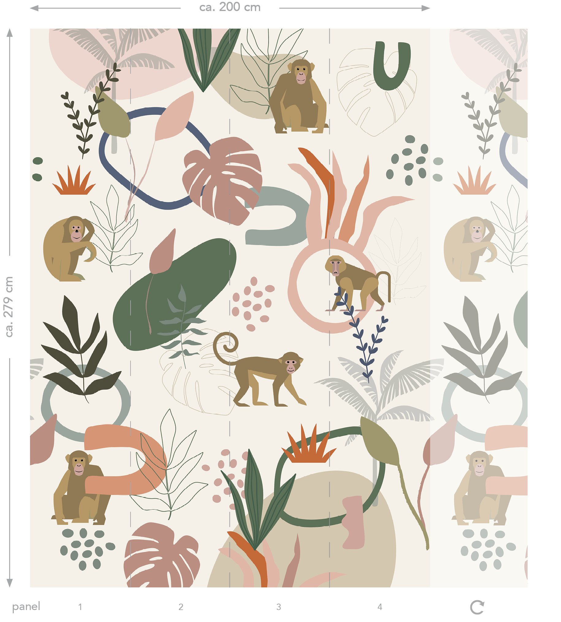 Színes vidám majmos fotótapéta gyerekszobába ES0072 (4)