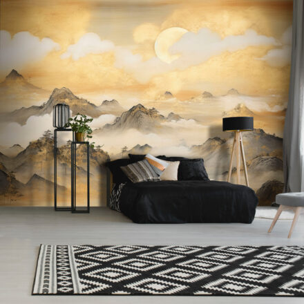 Sárga fotótapéta hegyvidéki naplementével