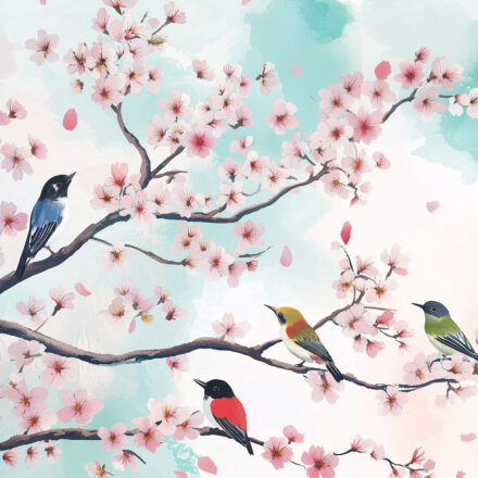 Tavaszi madaras és cseresznyevirágos fotótapéta CO0656 (1)