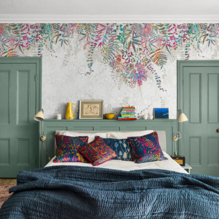 Egzotikus leveles fotótapéta vidám rózsaszínes árnyalatokban