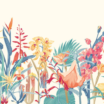 Kék - rózsaszín egzotikus virág mintás fotótapéta OM0272 (4)