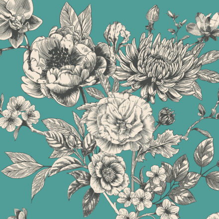 Türkizkék romantikus rózsás fotótapéta toile stílusban OM0277 (4)