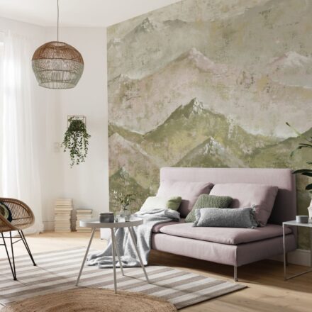 Festett hegyvidéki táj fotótapéta zöldes árnyalatban