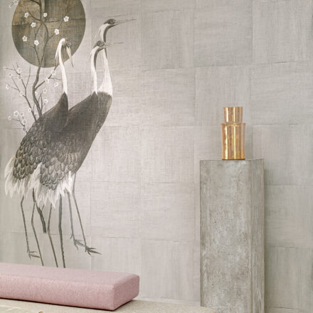 Szürke orientális fotótapéta darumadarakkal