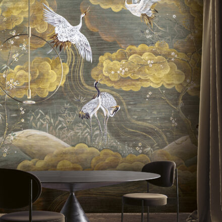 Szürke – sárga darumadaras orientális stílusú Khroma fotótapéta