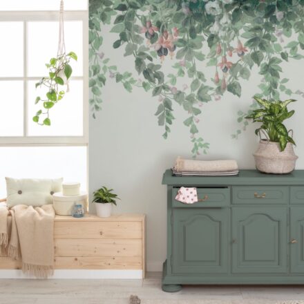 Virágos girlandos fotótapéta rózsaszín fukszia virágokkal